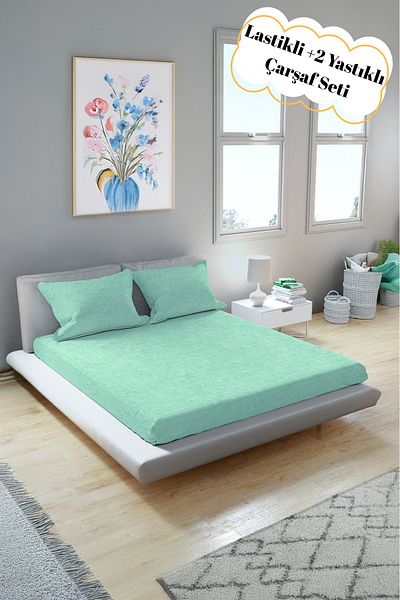 Arte Cotone Elastic Fitted Double Ranforce Sheet Set / with Pillow Case