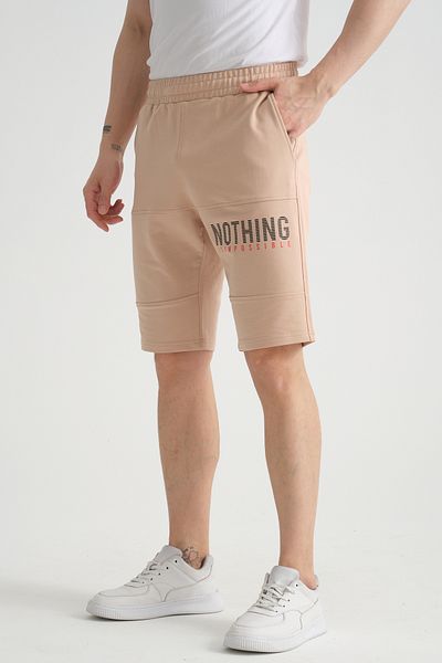 Shooter Sportswear Premium ανδρικό σορτς μπεζ με λεπτομέρεια τσέπης με φερμουάρ Λεπτομερής κανονική εφαρμογή