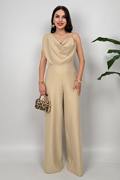 Dolcha Élan Kadın Taş Drapeli Detaylı Tulum – Dokulu Kumaş Şıklığı