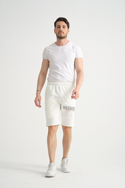 Shooter Sportswear Premium Men's Shorts Ecru Print Detailed Zipper Pocket Detailed Regular Fit