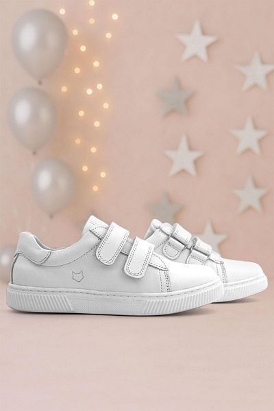 hapshoe Pantofi pantofi pentru fete din piele naturală cu velcro alb