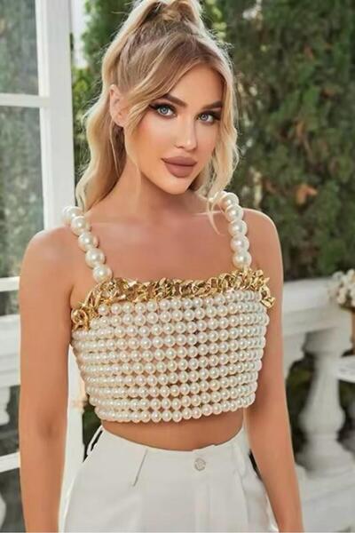 Bikini Mayokini Dünyası Janeen Chain Намисто Crop - Біле