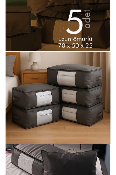 Vedsey Home Organizer Σετ 5 Μεγάλο Μέγεθος 70x50x25cm Καναπές-κρεβάτι με Παράθυρο & Βάση, Πάπλωμα & Μαξιλάρι Organizer Θήκη Anthracite Grey