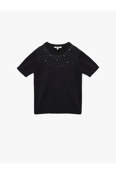 Koton Short Sleeve Crew Neck Stone Knit Sweater
