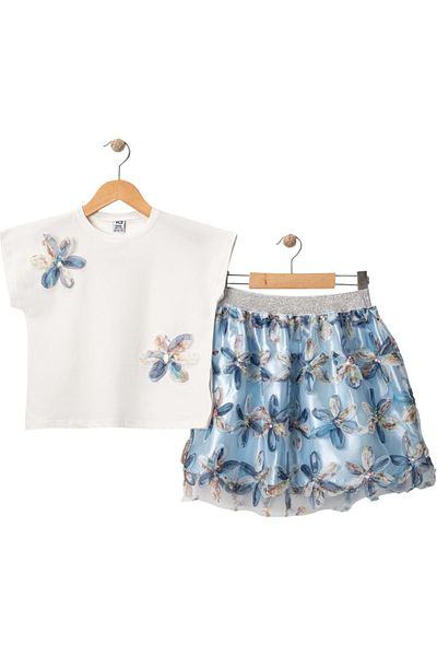 Babexi Flowered Tshirt Skirt Set Blue