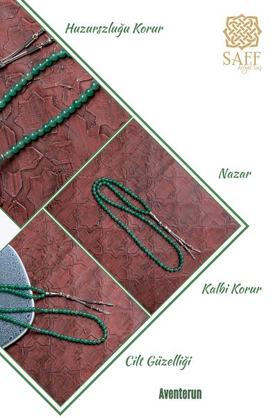 Saff Doğal Taş Certified Aventerun Metal Imamiye Tassel Prayer Beads