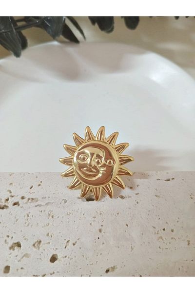 mos&more 1 Piece, Gold Sun and Moon Model Adjustable Ring,