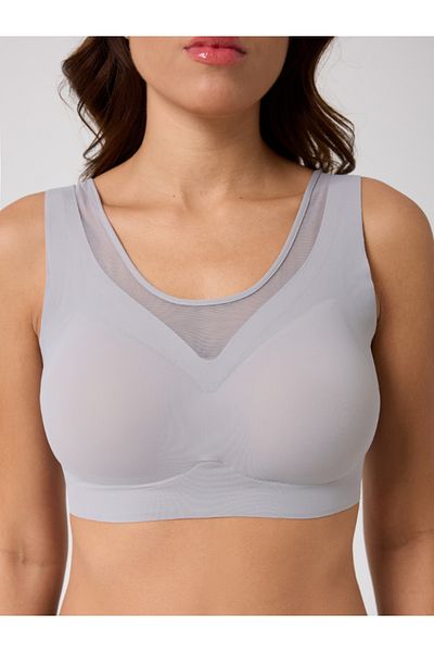 Clothes Box Tulle Detailed Laser Cut Non-Marking Push up Bra with Removable Padding - Gray
