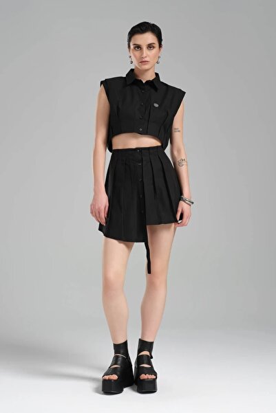 tw3 Fusta mini plisată cu design special din țesătură pentru femei