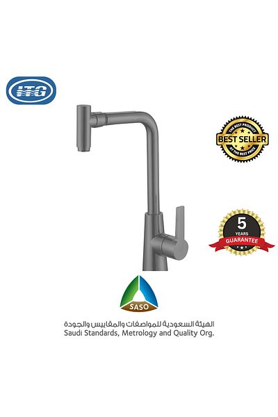 Generic صنبور مطبخ من الفولاذ المقاوم للصدأ مثبت على الحائط من ITG - لمسة نهائية رمادية غير لامعة، فوهة دوارة 360 درجة، SAS