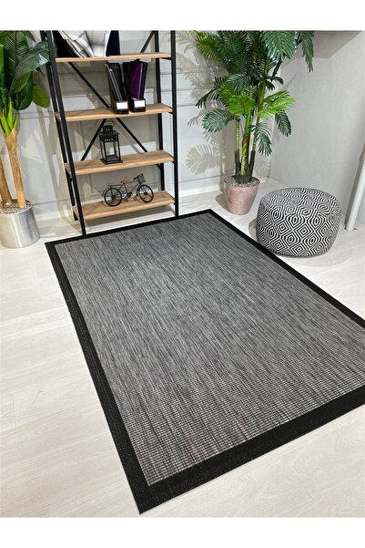 NaRStore Home Sisal Antrasit Jüt Hasır Çerçeveli Model Krem Renk Dokuma Yıkanabilir Toz Vermez Halı