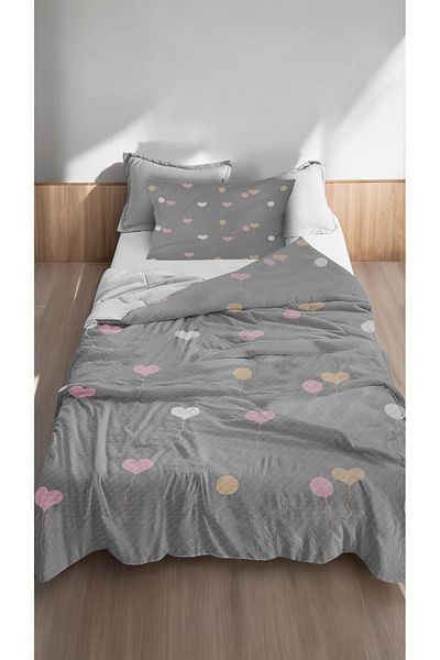 Bebişim Halı Gray Single Child Pique Pillowcase with Heart Balloon