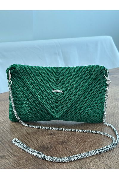RELYA Geantă de umăr cu curea verde macrame pentru femei, cu plasă, cu fixare, lățime 24 cm, lungime 16 cm, adâncime 1,5 cm