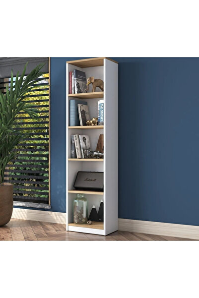 MEŞE MOBİLYA Kitaplık 5 Raflı Çalışma Odası Kütüphane Modern Duvar Rafı Beyaz -Sepet