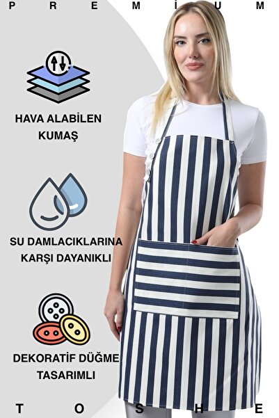 TOSHEX Mutfak Önlüğü Su Geçirmez Şef Önlüğü 2 Geniş Cepli Barista Önlük Çizgi...