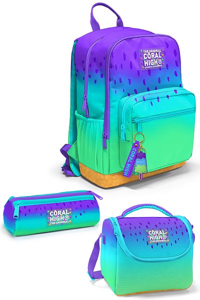 Coral High Set de genți de școală din 3 piese cu tranziție de culoare violet liliac 0123637