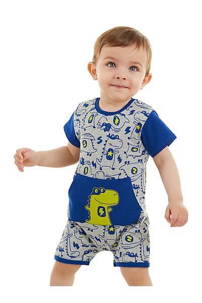 Denokids Super Dino Baby Boy Gray Summer Jumpsuit
