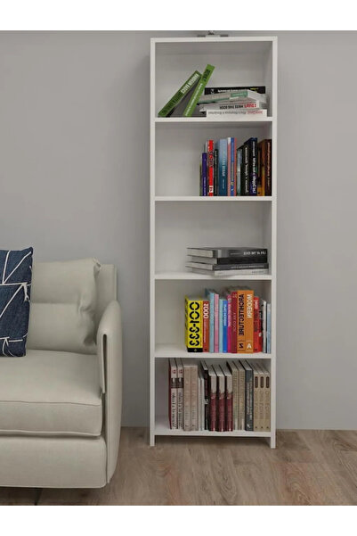 MEŞE MOBİLYA Kitaplık Kütüphane Beyaz Beş Gözlü MDF Beyaz