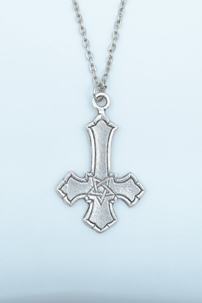 Bu Farklı Ters Haç Gümüş Kaplama Düz Zincir Kolye