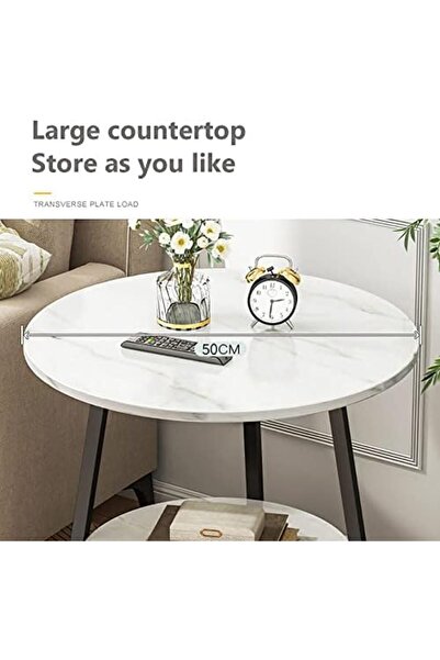 Generic Round Coffee Table, Double Layer Sofa Side Table End Table, Imitation Marble Coffee Round Table Snac