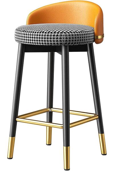 Generic Bar Stools with Backrest Kitchen High Stools with Gold Metal Footrest Round Seat Counter Chair for L