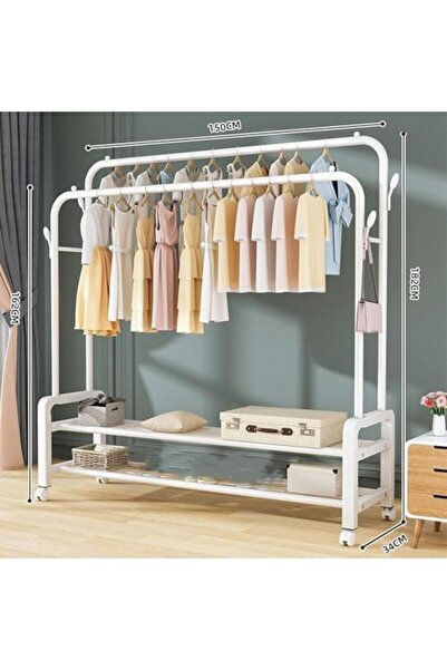 Generic Garment Rack, Clothing Rack with Wheels, Double Rods Multi-Functional Bedroom Clothing Rack, Garment