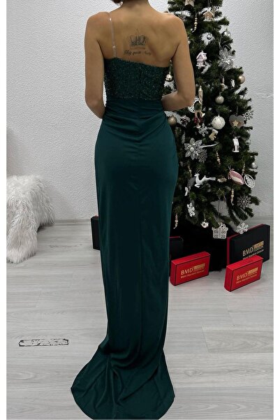Bikini Mayokini Dünyası Payetli Gece Elbisesi - Yeşil