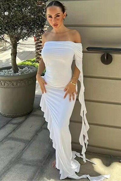 Bikini Mayokini Dünyası Rochie Ruffless cu un singur umăr - albă