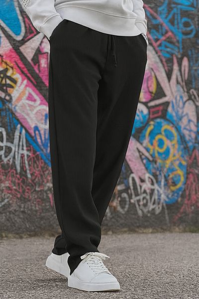 ElitWear Άνετο ριγέ ελαστικό υφασμάτινο ριμπ χαλαρό παντελόνι