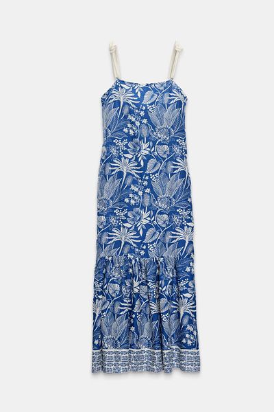 Setre Blue Rope Strap Patterned Full Fit Dress