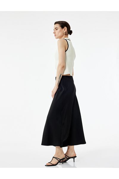 Koton Regular Fit Midi Length Satin Flared Skirt