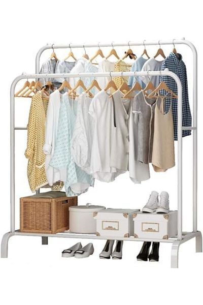 Generic Clothes Rack, Clothing Garment Rack Metal Double Rail Hanging Clothes 2-Tier Storage Shelf For Boxes