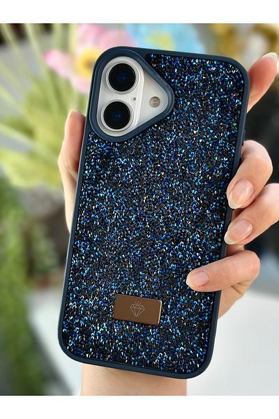 Go Aksesuar حافظة سيليكون متوهجة بتصميم ألماس متوهجة بالألماس متوافقة مع هاتف iPhone 16