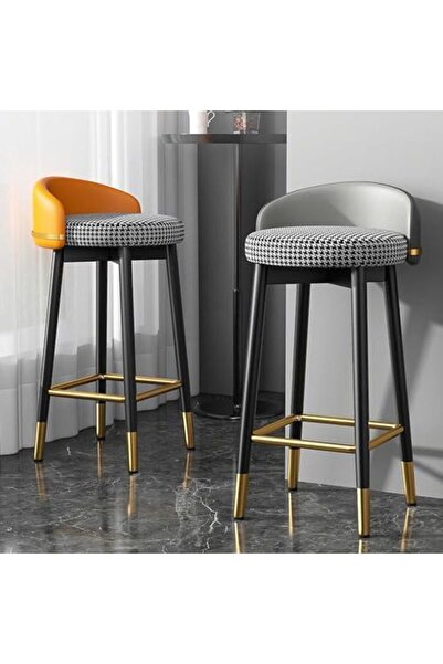Generic Bar Stools with Backrest Kitchen High Stools with Gold Metal Footrest Round Seat Counter Chair for L