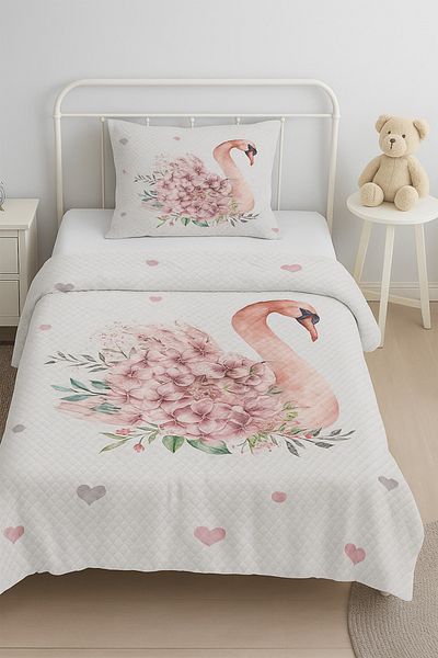 Bebişim Halı Cute Swan with Heart Single Child Pique Pillow with Case