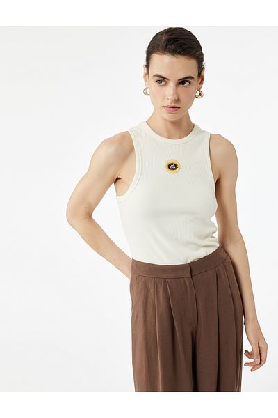 Koton Cotton Slim Fit Crew Neck Sunflower Embroidery Detailed Undershirt