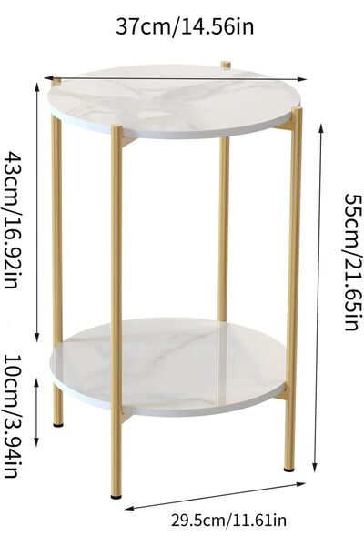 Generic 2 Tier Marble Coffee Table: Minimalist Nordic Style White Elegant Round Tables Tea Table Sturdy Gold