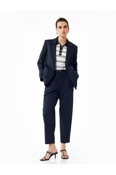 Koton High Waist Oversize Cigarette Pants with Belt and Pockets