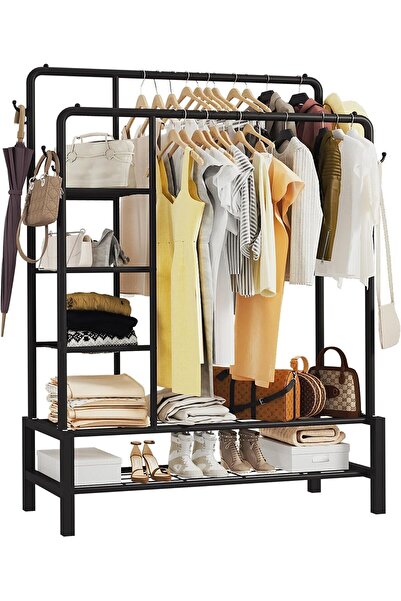 Generic Heavy Duty Clothes Rail, Sturdy 120KG Black Metal Clothes Rack With Double Hanging Clothing Ra
