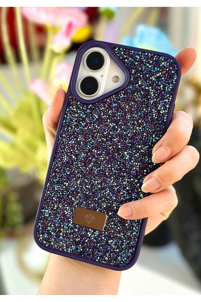 Go Aksesuar حافظة سيليكون متوهجة بتصميم ألماس متوهجة بالألماس متوافقة مع هاتف iPhone 16