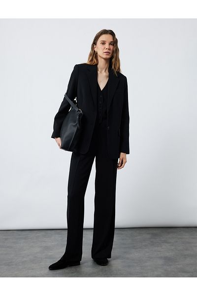 Koton Wide Leg Long Palazzo Trousers with Pile Detail and Pockets