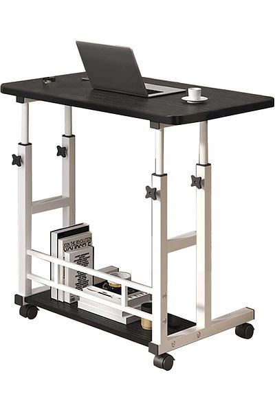 Generic Adjustable Height Desk with Wheels and Storage Rack - Mobile Stand Up Desk for Small Spaces, Rolling