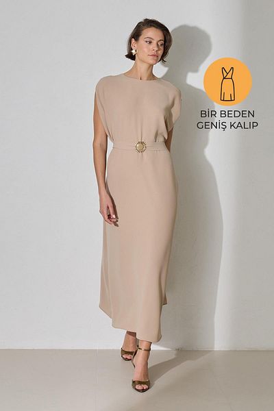 Setre Biscuit Brooch and Halter Detail Relaxed Cut Wide Fit Dress