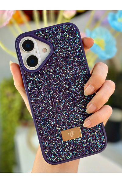 Go Aksesuar حافظة سيليكون متوهجة بتصميم ألماس متوهجة بالألماس متوافقة مع هاتف iPhone 16