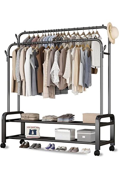 TURKEY Garment Rack with Wheels, Double Rod Clothing Rack, Free-Standing Clos...