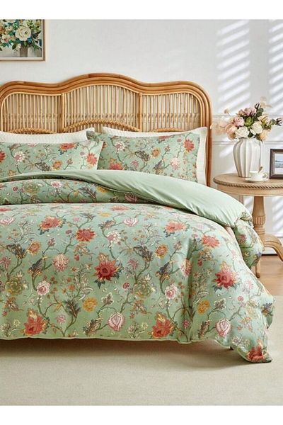 LUNA HOME طقم غطاء لحاف كينج مقاس 6 قطع، بتصميم قابل للعكس، تصميم ورود بلون كاكي غامق، 220×240 سم.