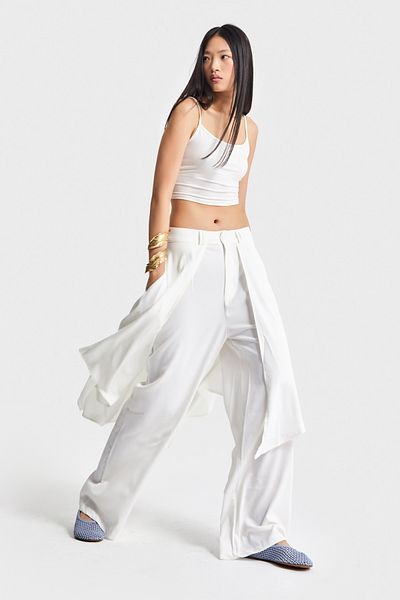 its basic Women's Ecru Color Super Loose Cut Special Design Trouser Skirt