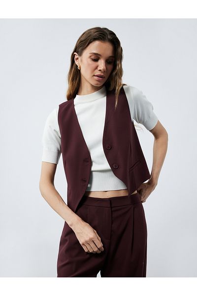Koton Lined Sleeveless Buttoned V-Neck Blazer Vest