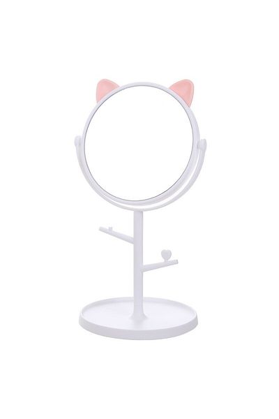 OEMN Cosmetic mirror with stand, 360° rotation, jewelry holder, model with ears, white, 15 cm