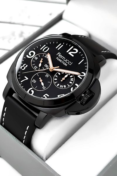 Ferrucci Men's Black Leather Wristwatch Bracelet - Zmfer158